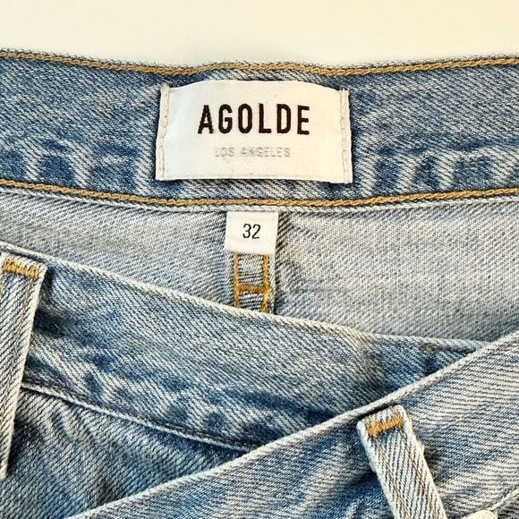 Agolde High Rise Straight Leg Diagonal Button Closure Light Wash Jeans - Women’s - Picture 5 of 8